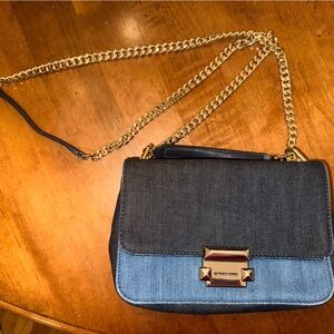Michael Kors Denim and Black Crossbody Bag with Gold Chain